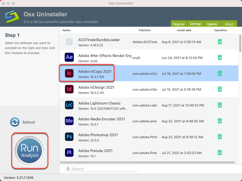 unisntall Adobe InCopy for Mac