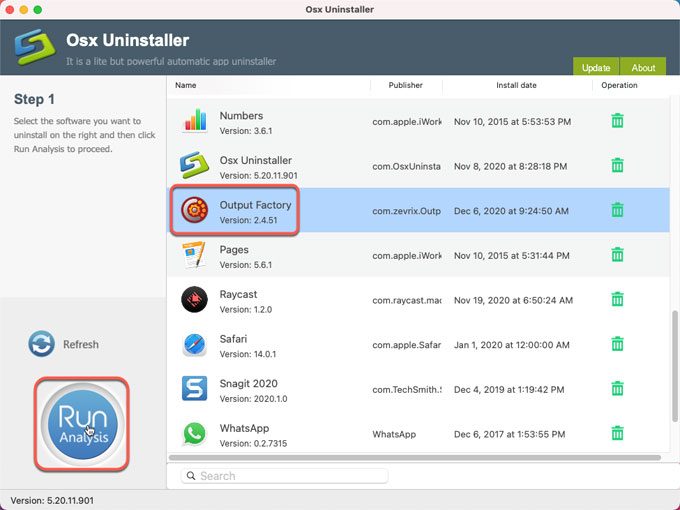 Uninstall Output Factory