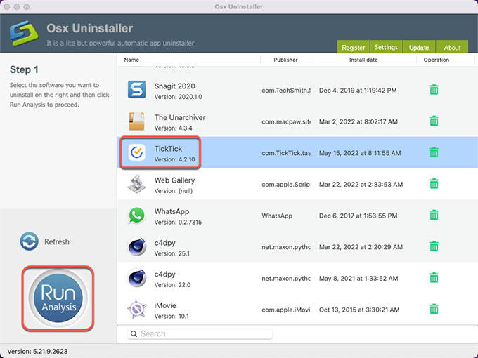 uninstall TickTick for Mac