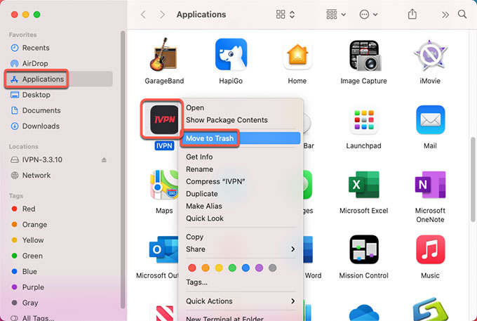Move IVPN to trash