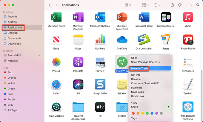 remove ProtonVPN to Trash