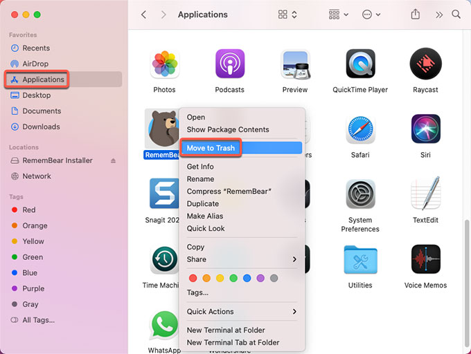 move RememBear to Trash folder