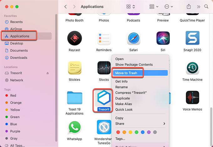Move Tresorit to Trash