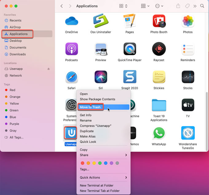 delete Usenapp on Mac