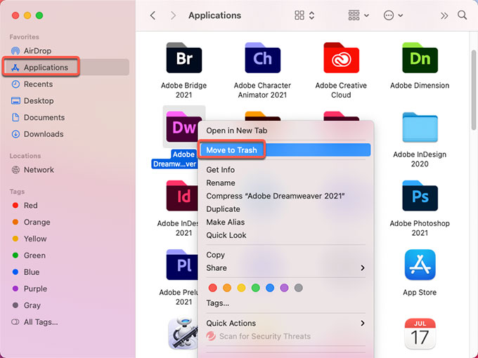 uninstall Adobe Dreamweaver