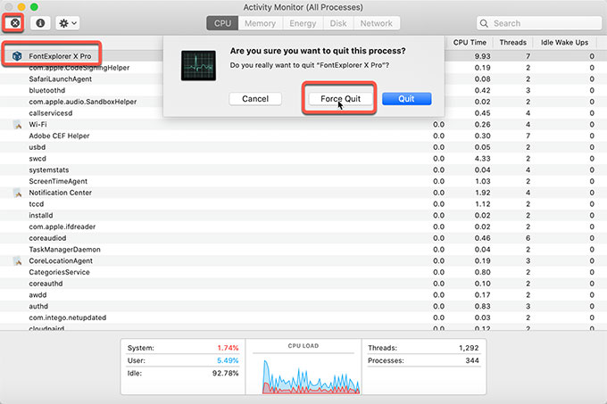 quit FontExplorer X Pro