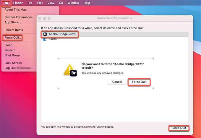 force quit Adobe Bridge 2021