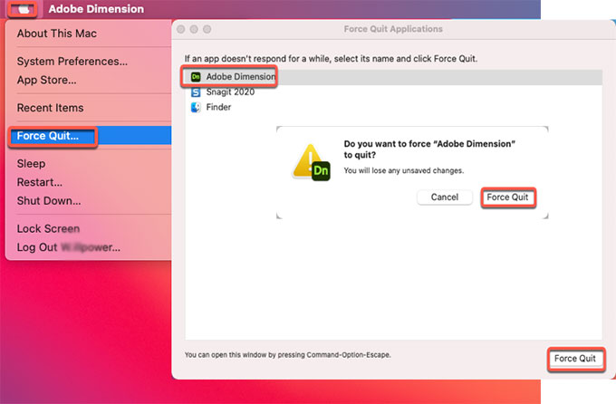 force quit dimension