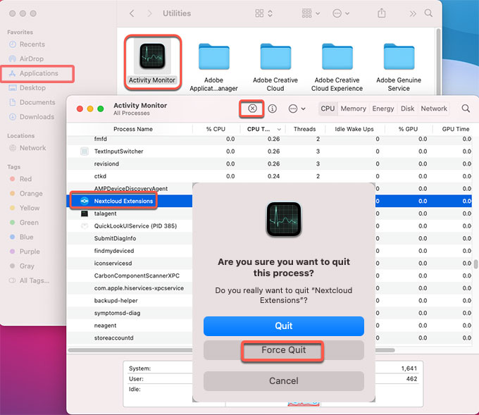 force quit Nextcloud