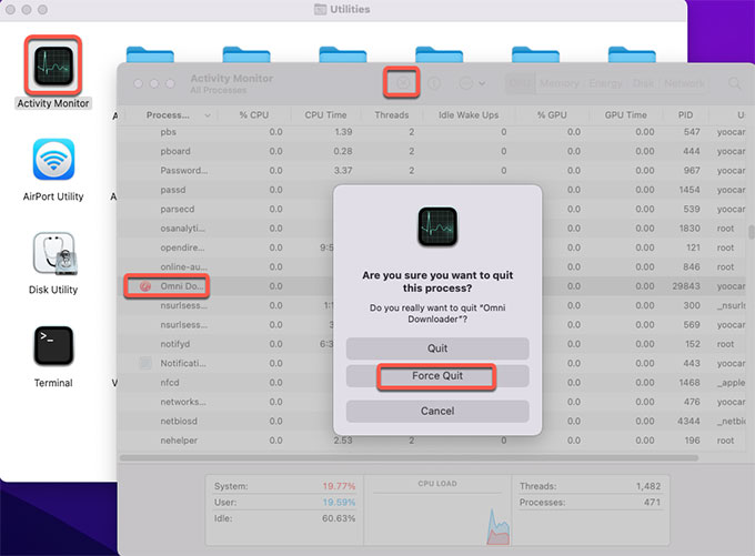 force quit Omni Downloader
