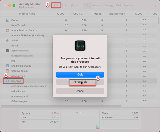 force quit usenapp