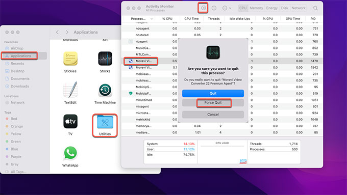 force quit Movavi Video Converter