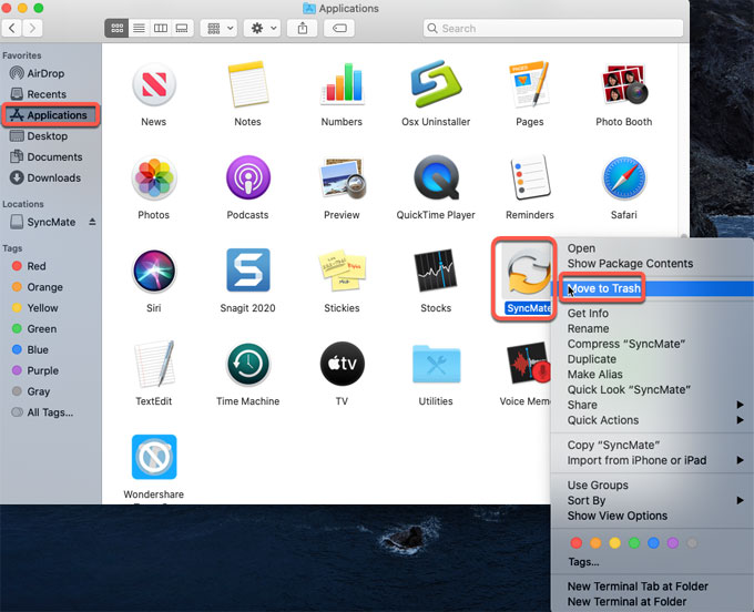 move SyncMate to trash