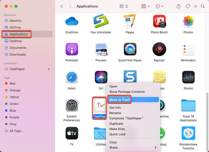 move TaskPaper to trash folder