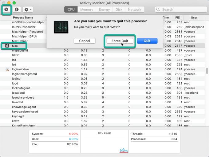 force quit Max