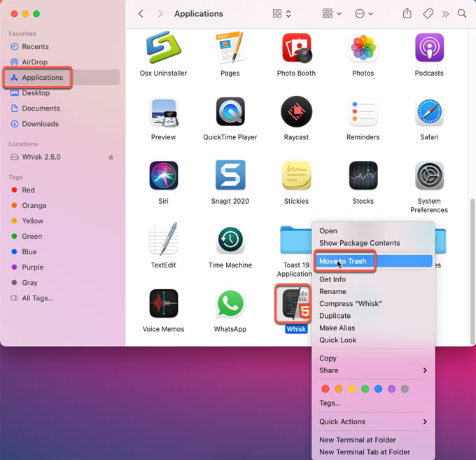 delete Tumult Whisk from Applications folder