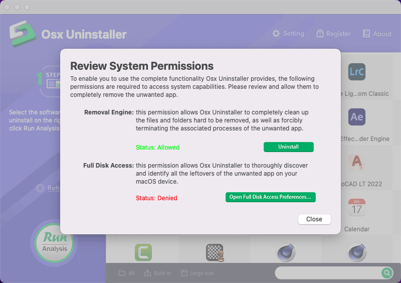 open full disk access